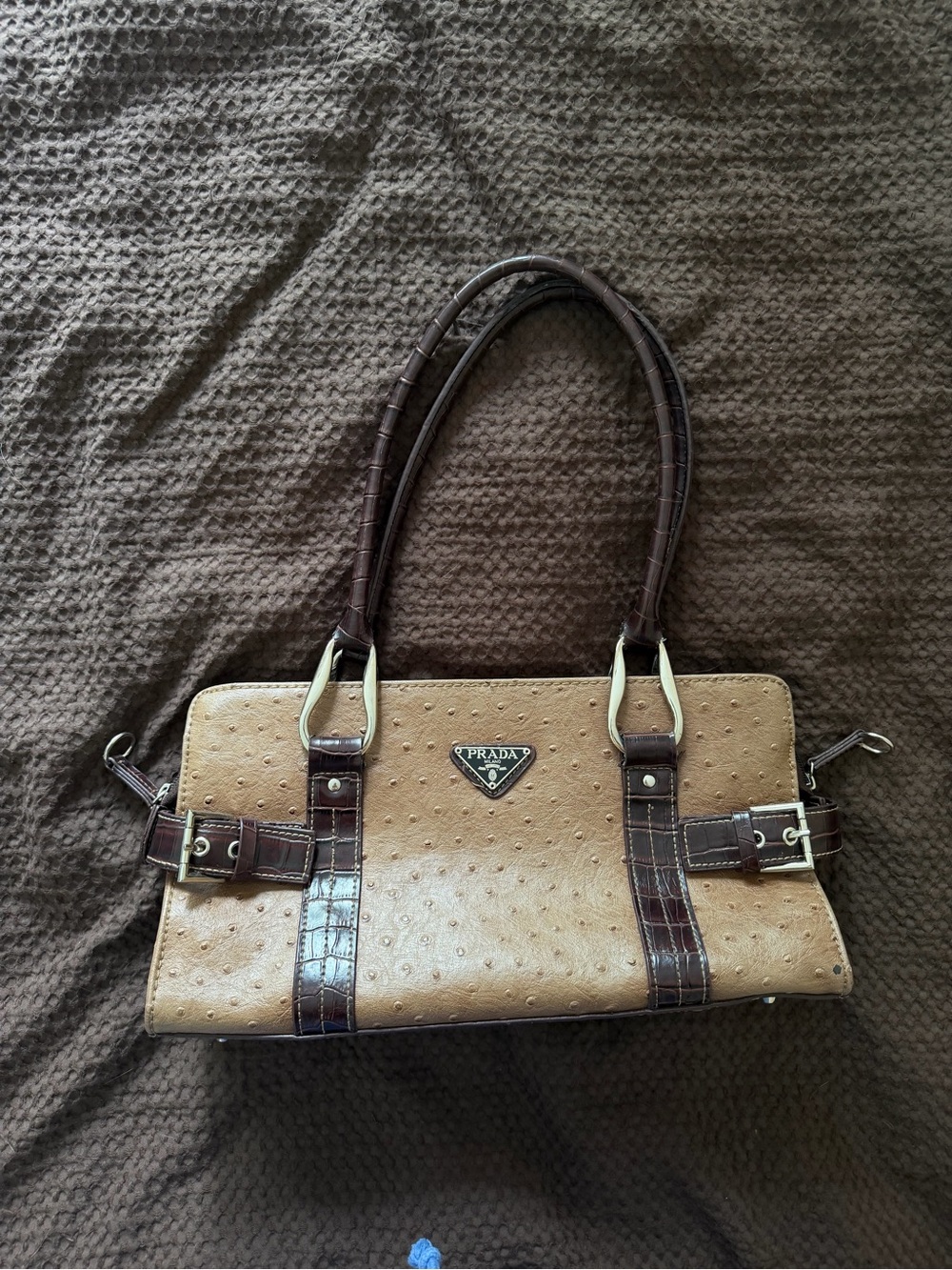 Brown and tan leather purse